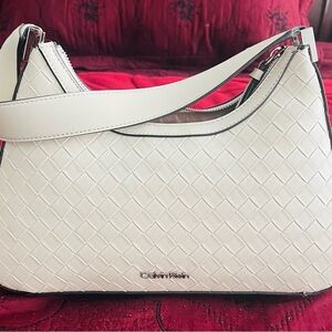 Calvin Klein Cream Woven Shoulder Bag